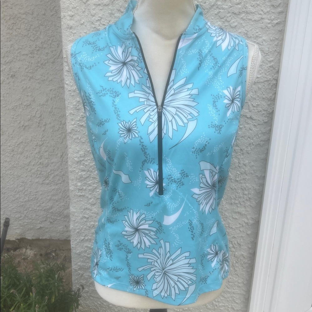 TERRY Women's Light Blue Floral Sleeveless Full Zip Cycle Jersey Size XL